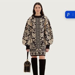 Farm rio Black Pineapple Garden Mini Sweater Dress medium